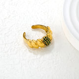 9.5mm Gold Open Ring with Croissant - shaped Setting and White/Royal Blue/Emerald Diamond Inlays