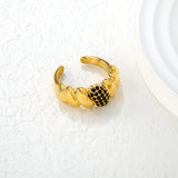 9.5mm Gold Open Ring with Croissant - shaped Setting and White/Royal Blue/Emerald Diamond Inlays
