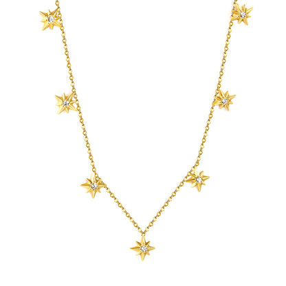 9.2 x 10mm eight-pointed star accessory (1 white zirconia), 0.3mm cross chain 40+5cm, 6mm round tag necklace, gold asonjewelry