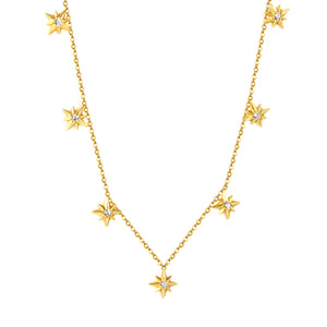 9.2 x 10mm eight-pointed star accessory (1 white zirconia), 0.3mm cross chain 40+5cm, 6mm round tag necklace, gold