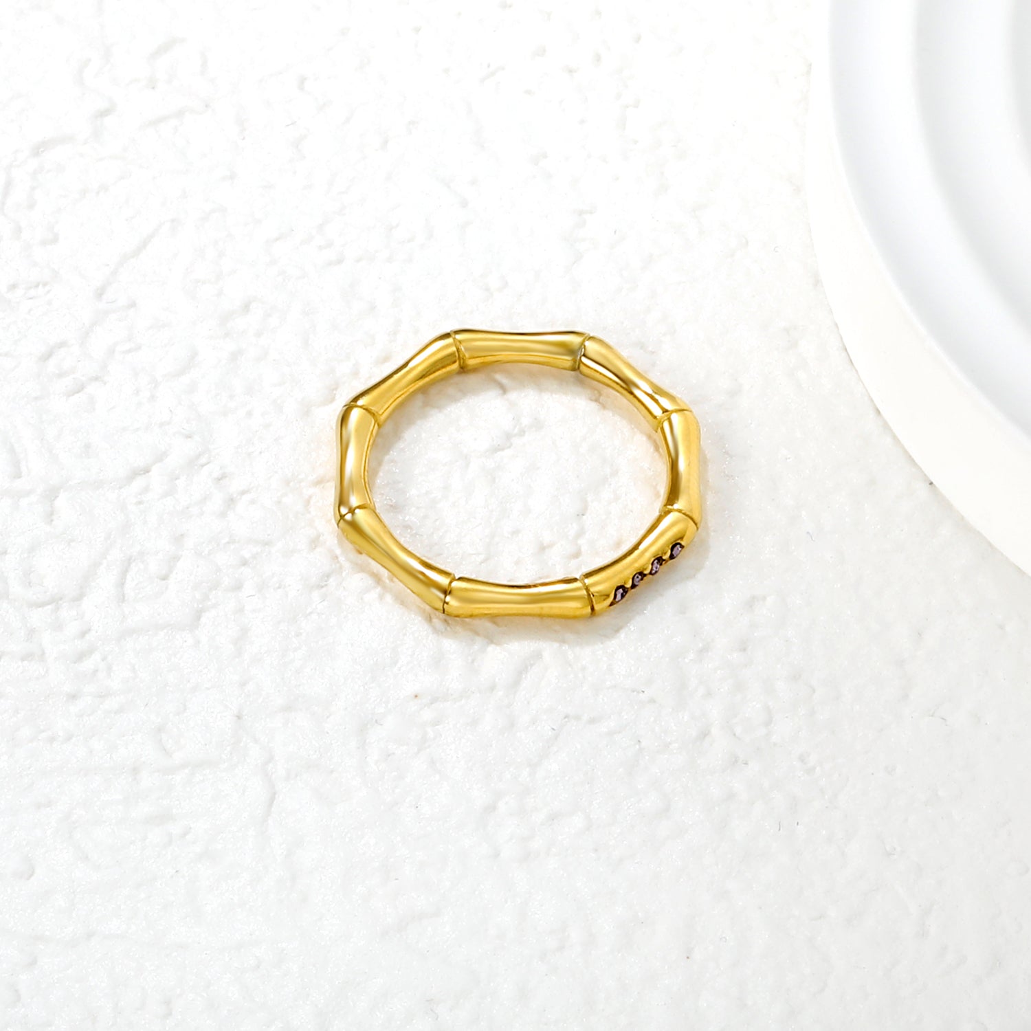 2.3mm high bamboo-shaped setting with white/lotus purple diamonds, gold ring asonjewelry