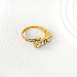 7.5mm Gold Open Ring with Square Rose - Red/Emerald/White Diamond and Round White Diamond Inlays