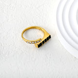 7.5mm Gold Open Ring with Square Rose - Red/Emerald/White Diamond and Round White Diamond Inlays