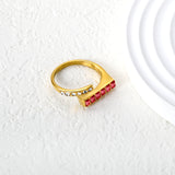 7.5mm Gold Open Ring with Square Rose - Red/Emerald/White Diamond and Round White Diamond Inlays
