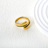 13mm Gold Open Ring with Irregular Single - Row White/Royal Blue/Emerald Diamond Accents