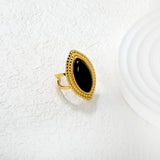 29mm Gold Open Ring with Red/Black/White Agate Marquise Stones