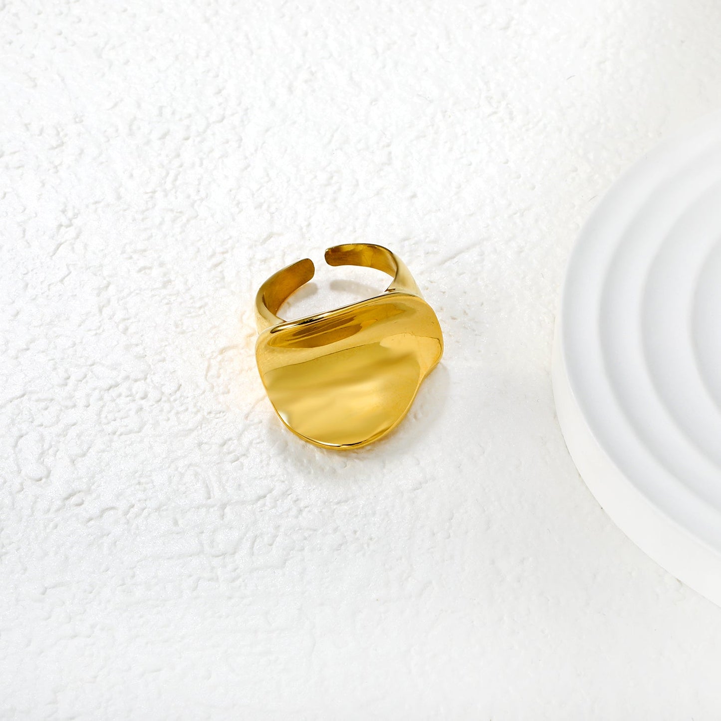 19mm Gold Open Ring with Polished Wave Design asonjewelry