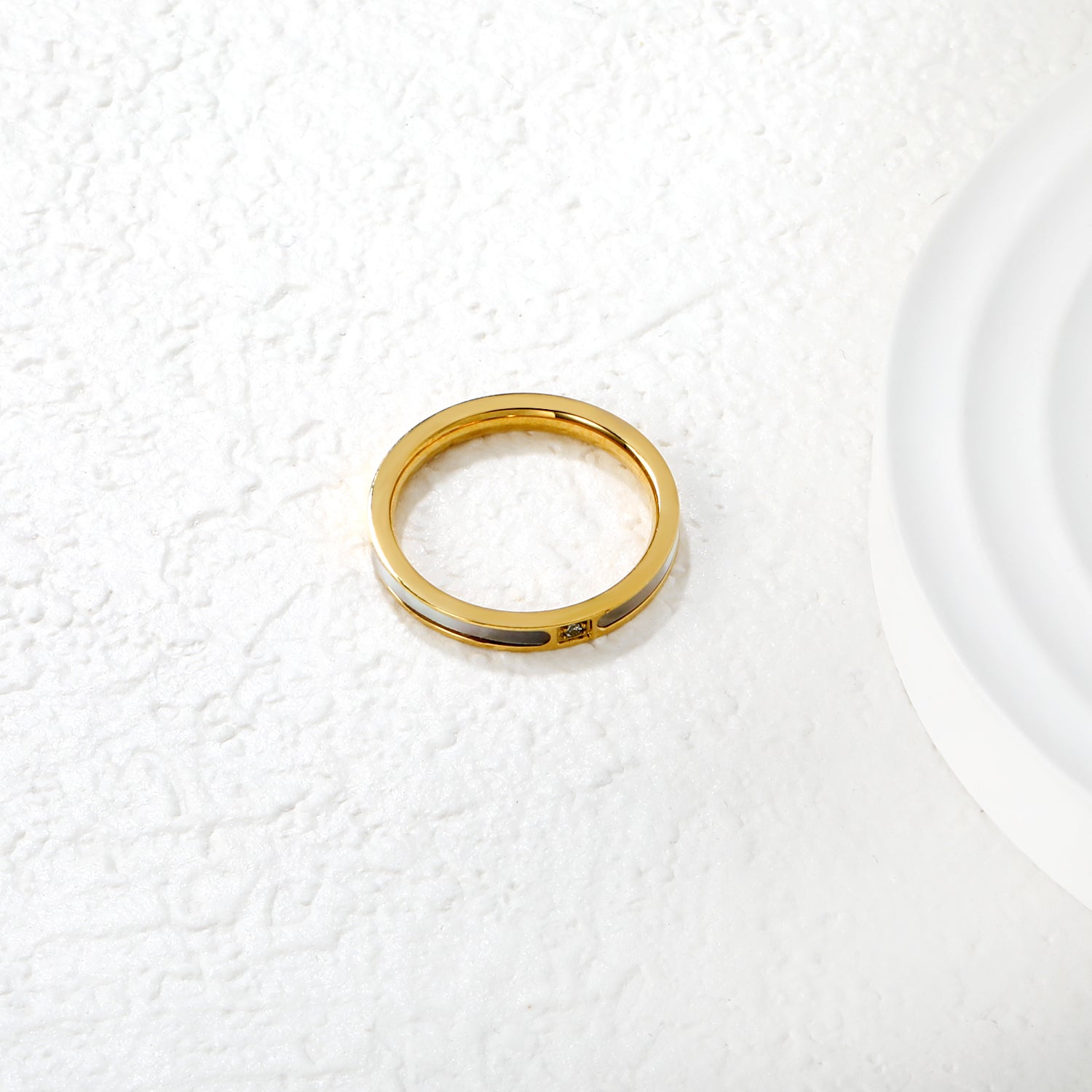 2.5mm Gold Ring with Real Mother - of - Pearl & Diamond Accent asonjewelry