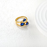 15mm Gold Open Ring with Three Claw - Set Blue Zircons