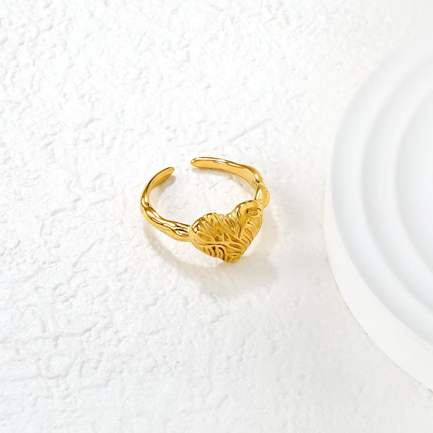 11mm Gold Open Ring with Hammered Heart Shape asonjewelry