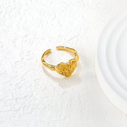 11mm Gold Open Ring with Hammered Heart Shape asonjewelry