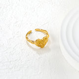 11mm Gold Open Ring with Hammered Heart Shape