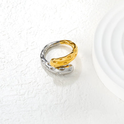 12mm Two - Tone Open Ring with Irregular Drip Texture asonjewelry