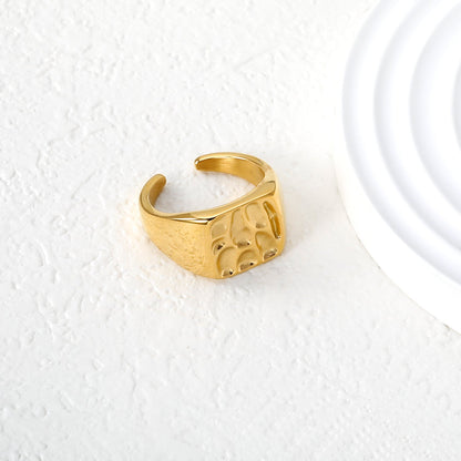 12mm Gold Open Ring with Hammered Square Pattern asonjewelry