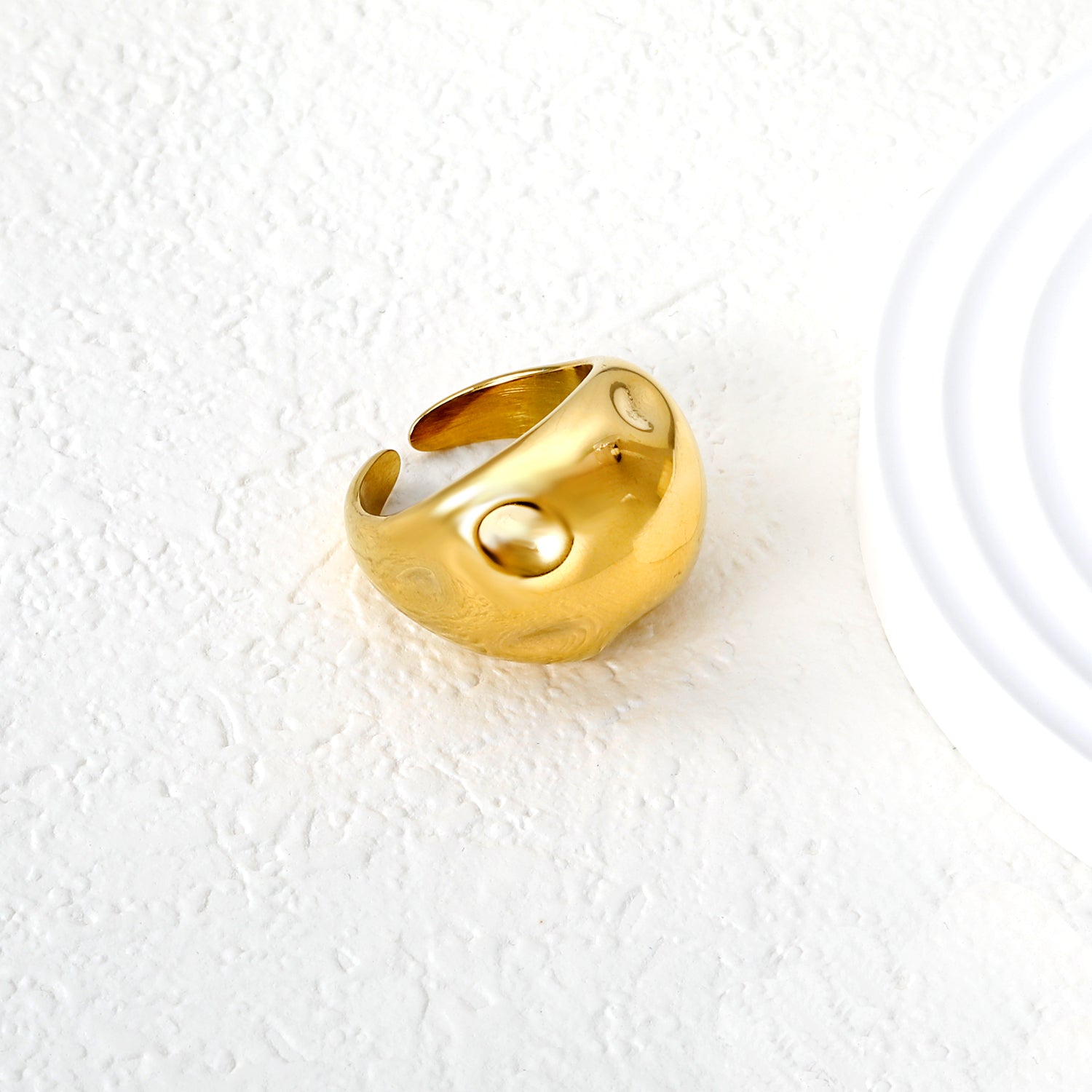 18mm Gold Open Ring with Polished Water - Drop Hammered Texture asonjewelry