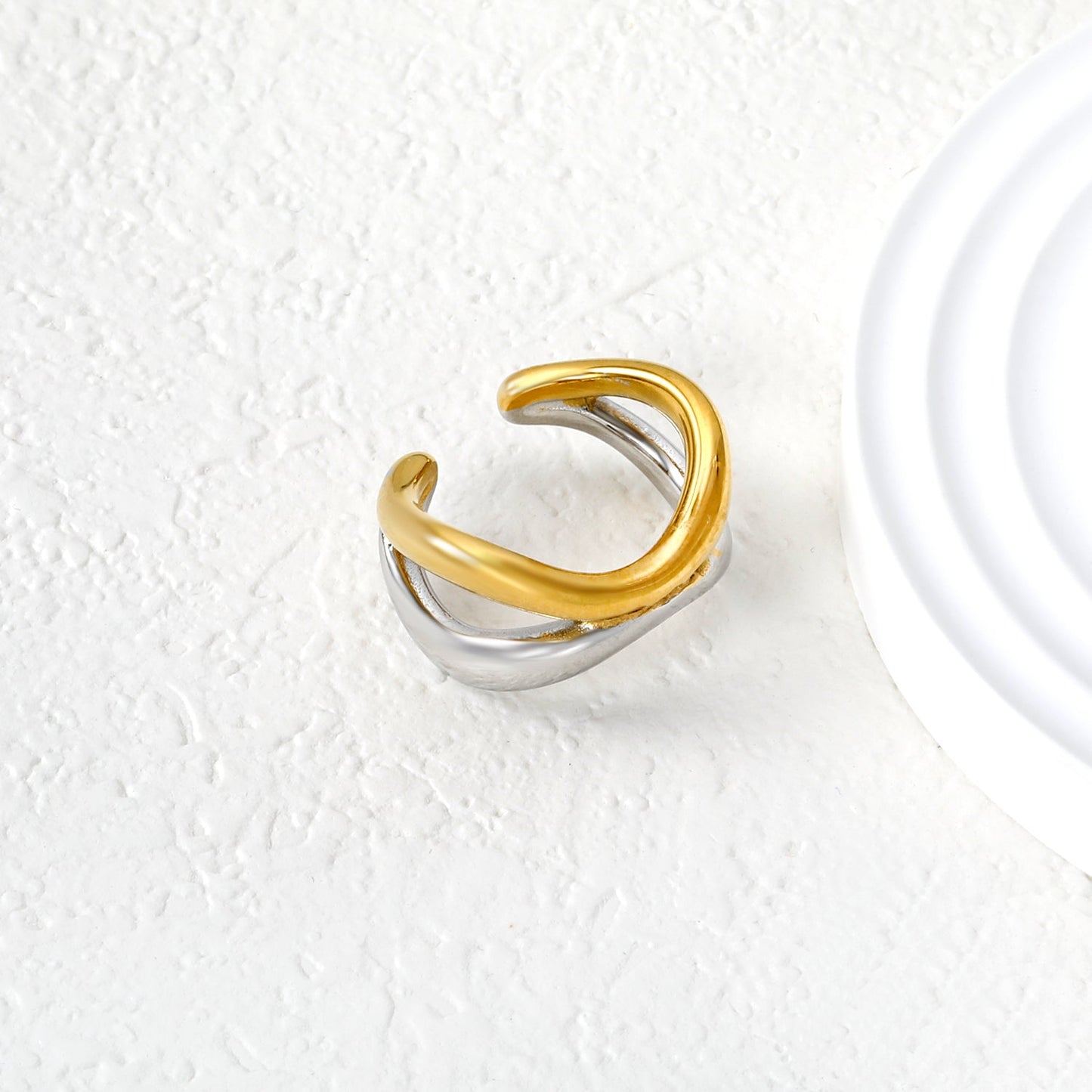 13mm Two - Tone Open Ring with Irregular Double Loops asonjewelry