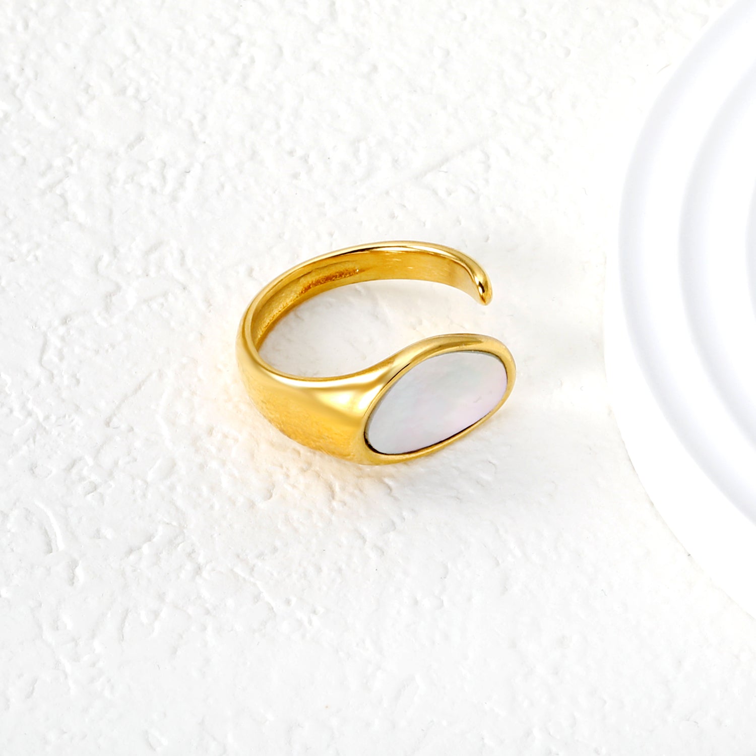 11.5mm Gold Open Ring with Geometric Real Mother - of - Pearl Inlay asonjewelry