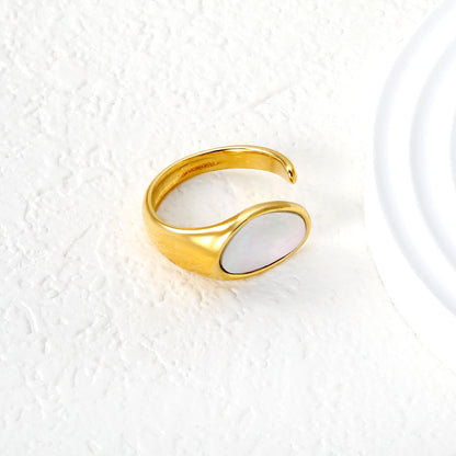 11.5mm Gold Open Ring with Geometric Real Mother - of - Pearl Inlay asonjewelry