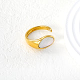 11.5mm Gold Open Ring with Geometric Real Mother - of - Pearl Inlay