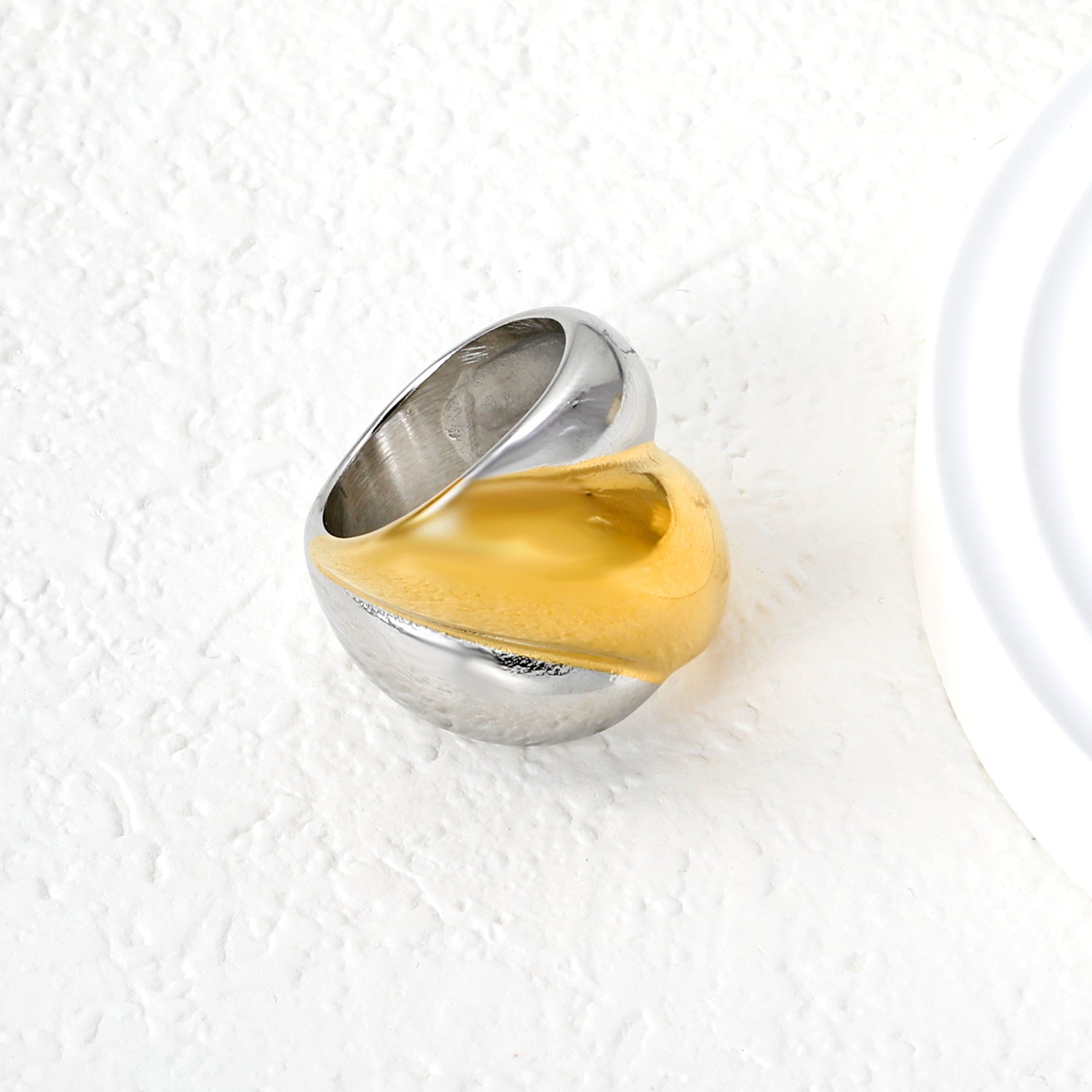 21mm Two - Tone Single Ring with Irregular Geometric Patchwork asonjewelry