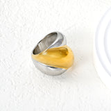 21mm Two - Tone Single Ring with Irregular Geometric Patchwork