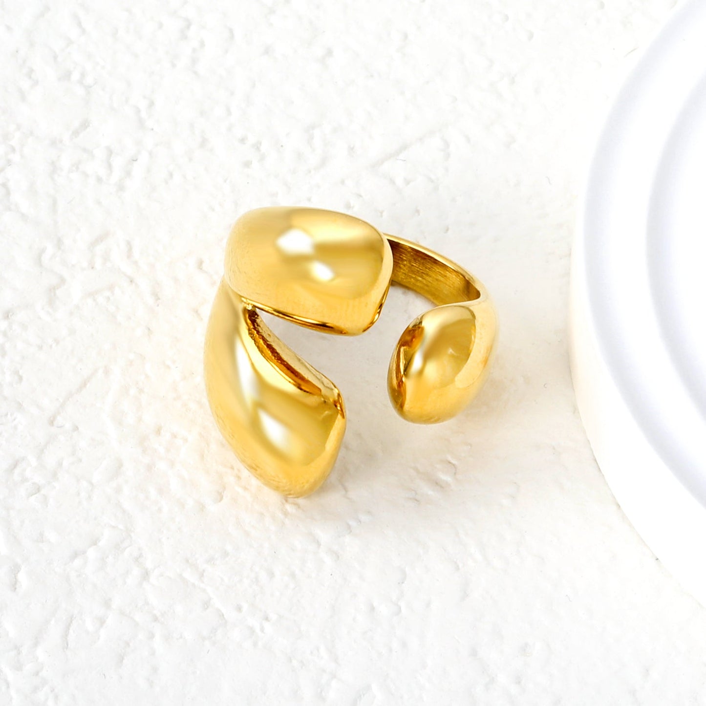 23mm Gold Open Ring with Irregular Polished Water - Drop Form asonjewelry