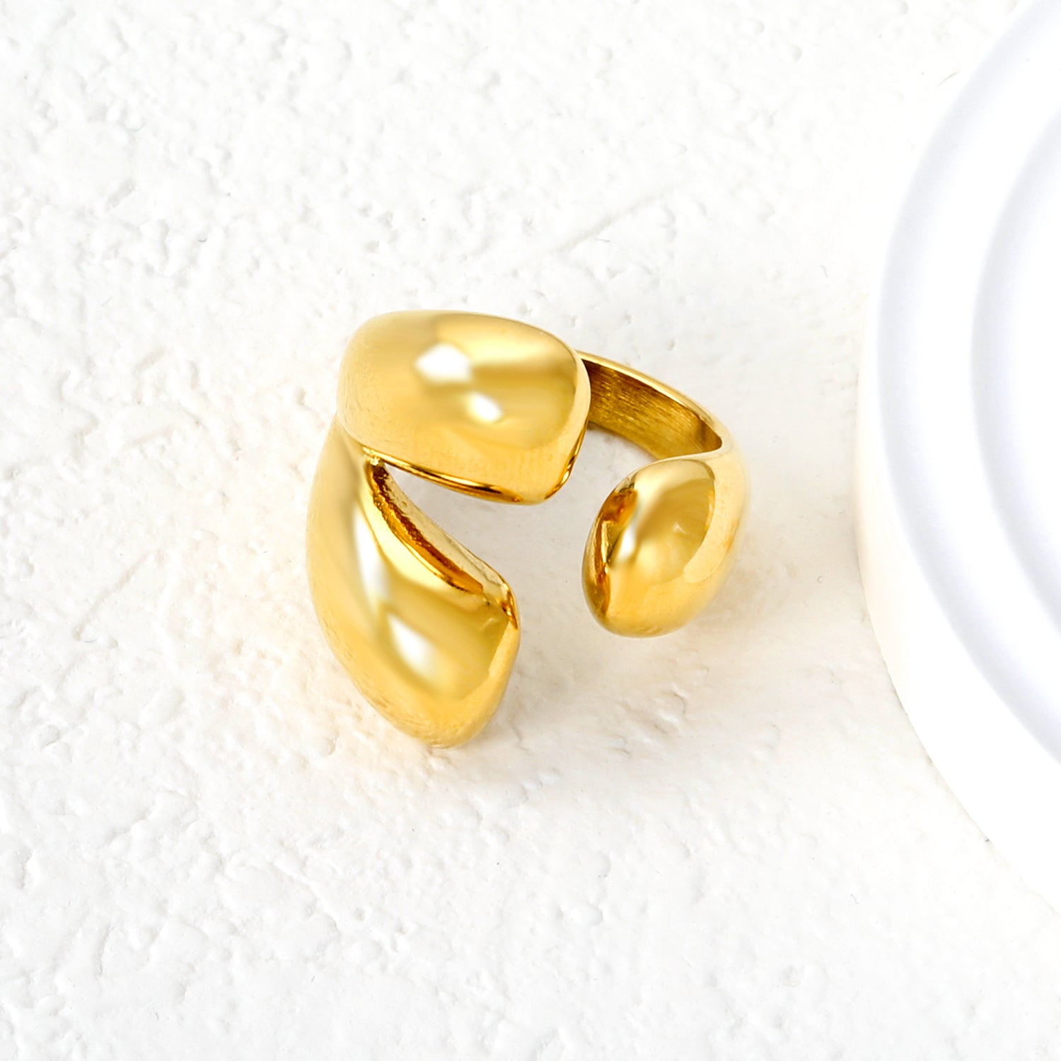 23mm Gold Open Ring with Irregular Polished Water - Drop Form asonjewelry