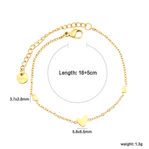 5.8*6.5mm 1 crooked heart + 3.7*2.8mm 2 heart accessories 0.3 cross chain 16+5cm+6mm round plaque bracelet gold color