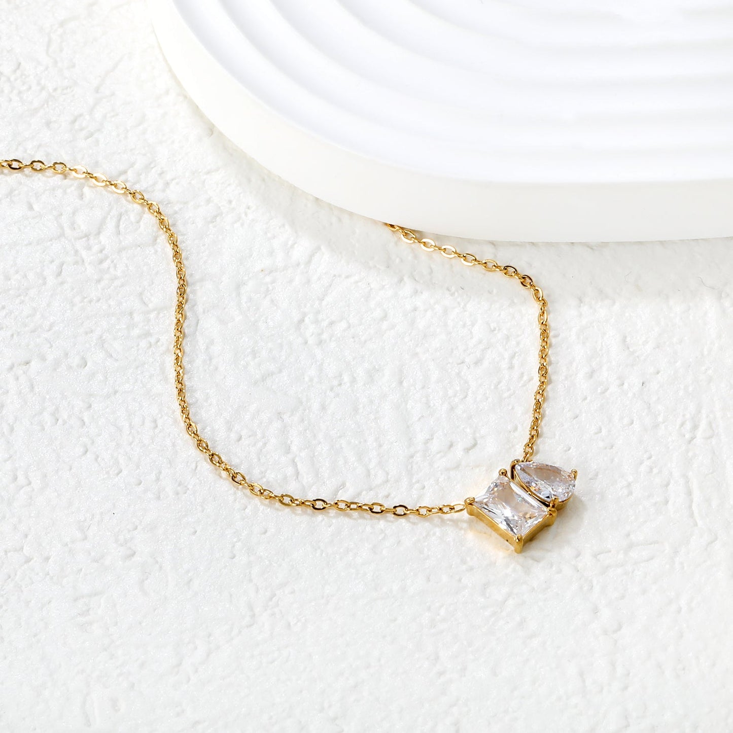 Square Teardrop White Zirconia 0.35 Cross Chain 40+5cm+6mm Round Tail Tag Necklace Gold asonjewelry