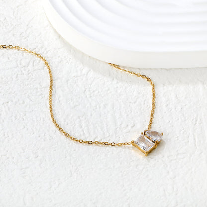 Square Teardrop White Zirconia 0.35 Cross Chain 40+5cm+6mm Round Tail Tag Necklace Gold asonjewelry