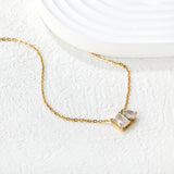 Square Teardrop White Zirconia 0.35 Cross Chain 40+5cm+6mm Round Tail Tag Necklace Gold