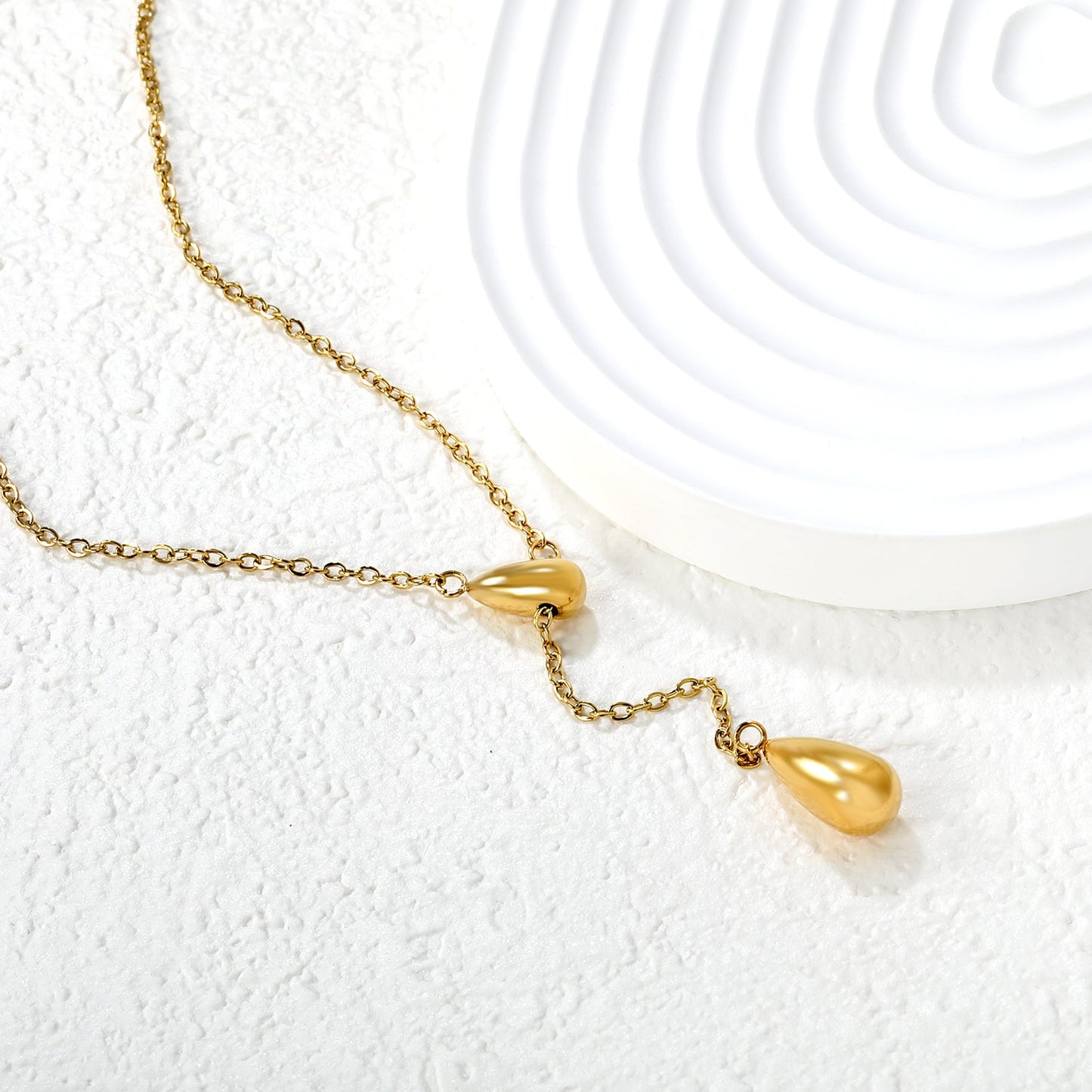 Sweater Chain 5.5x14mm Pendant 7.5x17mm Pendant Fringe Double Teardrop 0.4 Cross Chain 65cm Necklace Steel/Gold asonjewelry