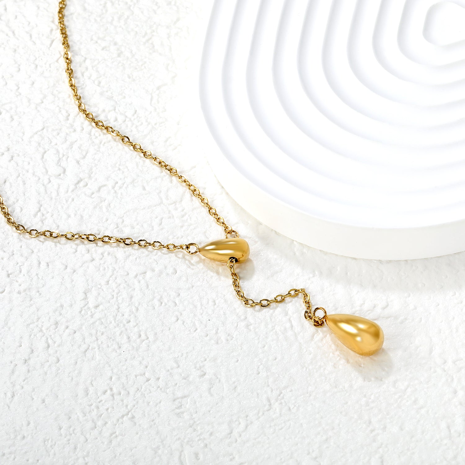 Sweater Chain 5.5x14mm Pendant 7.5x17mm Pendant Fringe Double Teardrop 0.4 Cross Chain 65cm Necklace Steel/Gold asonjewelry