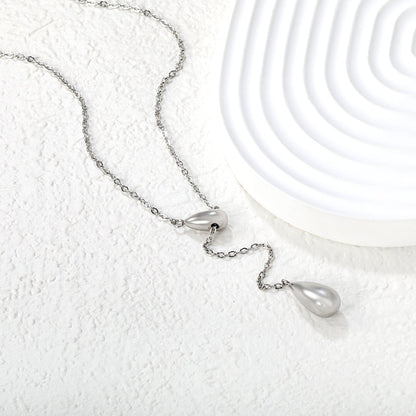 Sweater Chain 5.5x14mm Pendant 7.5x17mm Pendant Fringe Double Teardrop 0.4 Cross Chain 65cm Necklace Steel/Gold asonjewelry