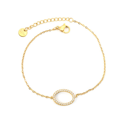 14.9*11.2mm Oval Hollow CNC White Zircon 0.3 Cross 18+3cm+6mm Round Plaque Bracelet Golden asonjewelry