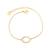 14.9*11.2mm Oval Hollow CNC White Zircon 0.3 Cross 18+3cm+6mm Round Plaque Bracelet Golden
