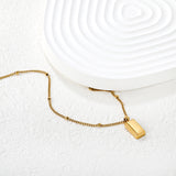 Gold Brick Pendant 0.4 Side Pearl Chain 40+5cm+6mm Round Tag Gold