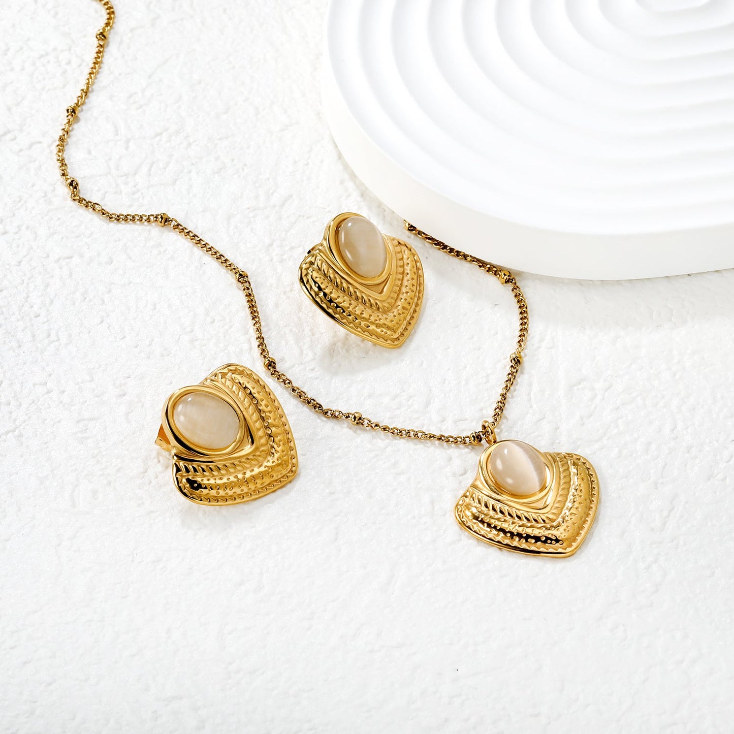 Emerald/White Cat's Eye Cat's Eye Fan-Shaped Set 0.4 Side-Mounted Pearl Chain 40+5cm+6mm Round Pendant Fan-Shaped Set Gold asonjewelry