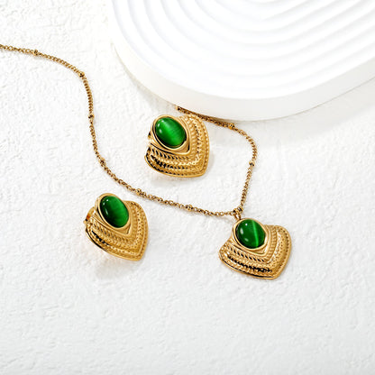 Emerald/White Cat's Eye Cat's Eye Fan-Shaped Set 0.4 Side-Mounted Pearl Chain 40+5cm+6mm Round Pendant Fan-Shaped Set Gold asonjewelry