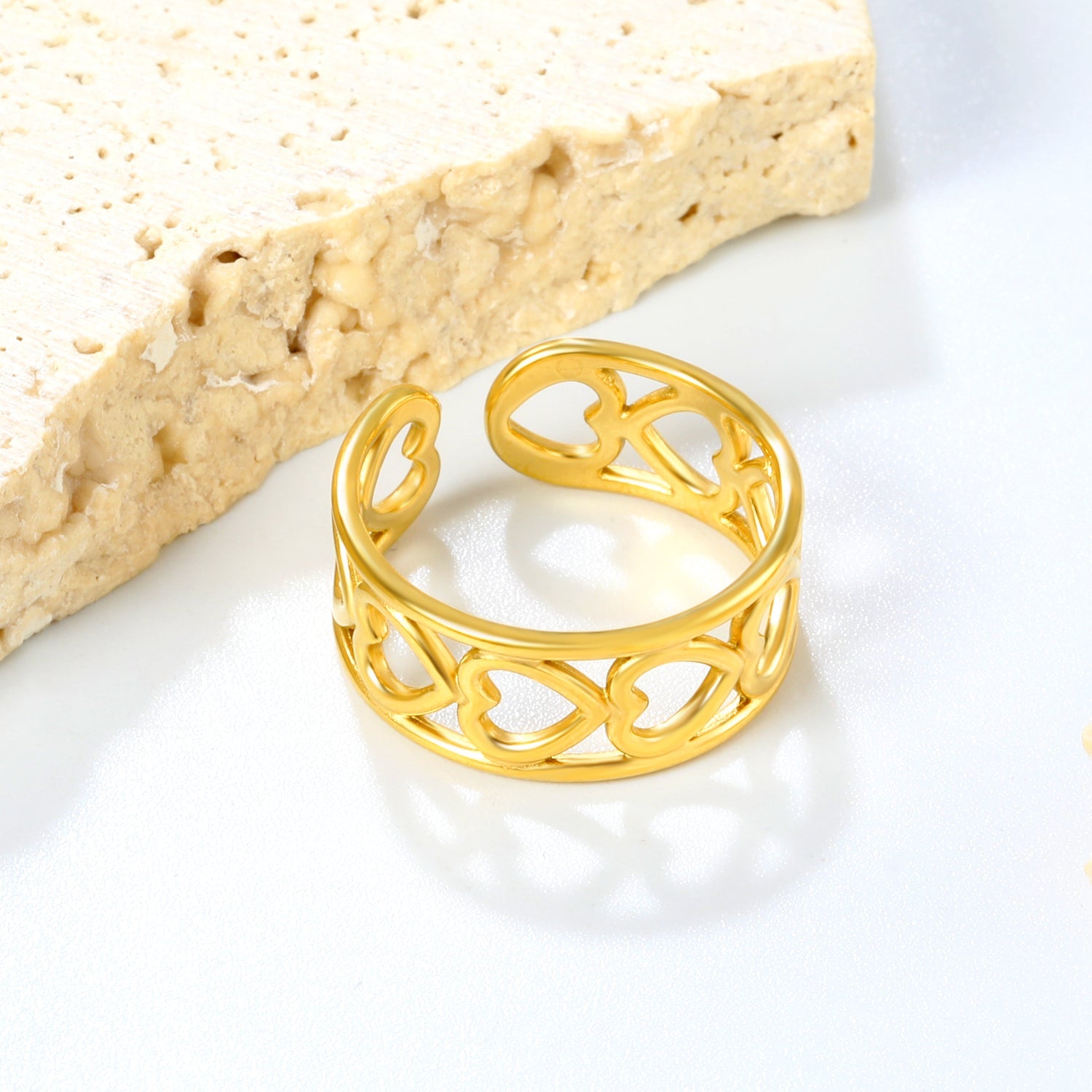 Golden Heart-Shaped SS Open Ring Hollow Motifs asonjewelry