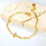14.9*9.9mm Cross CNC White Zirconia 0.8x3x9 Long Flat Cross 18+3cm+6mm Round Tail Plaque Bracelet Gold Color