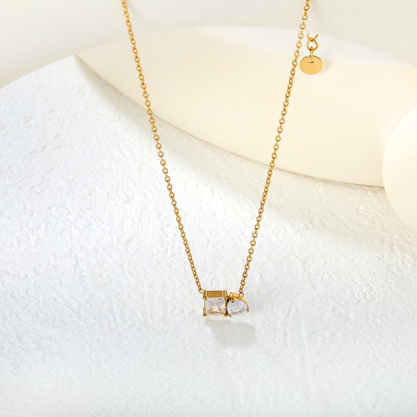 Square Teardrop White Zirconia 0.35 Cross Chain 40+5cm+6mm Round Tail Tag Necklace Gold asonjewelry
