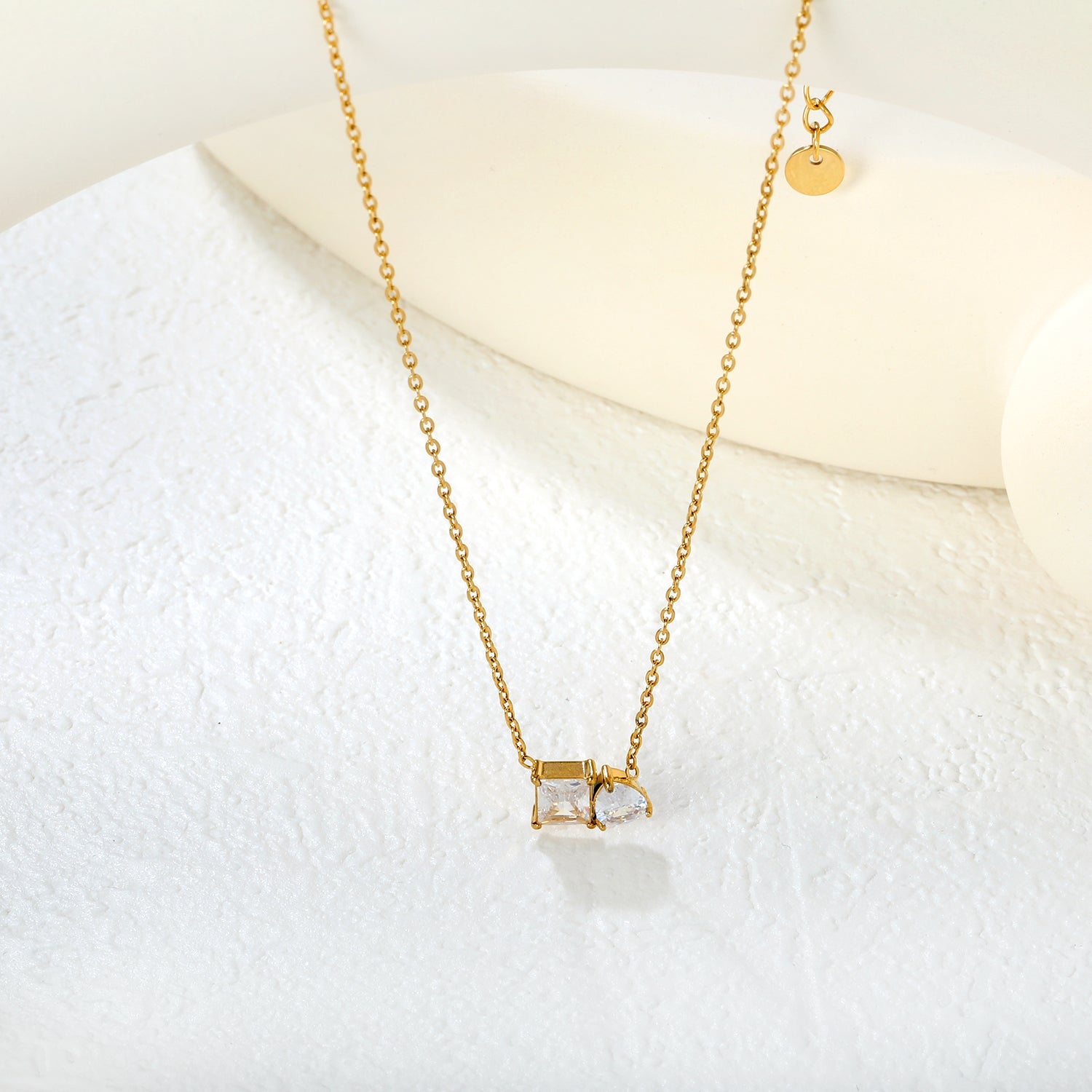 Square Teardrop White Zirconia 0.35 Cross Chain 40+5cm+6mm Round Tail Tag Necklace Gold asonjewelry