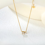 Square Teardrop White Zirconia 0.35 Cross Chain 40+5cm+6mm Round Tail Tag Necklace Gold