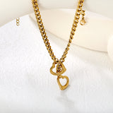 Double Heart Pendant 1.0 Six-Faceted Chain Necklace 46+5cm Gold