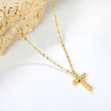 10x16.8mm cross CNC white zirconia pendant 0.3 cross chain 40+5cm+6mm round pendant necklace gold