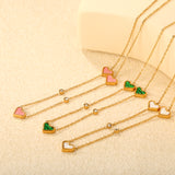 8*10mm 3 heart-shaped white/red/pink/green/black shells + 3.5mm 2 white diamond pendants 0.3 cross chain 41+5cm + 10*3mm square tag Necklace Gold