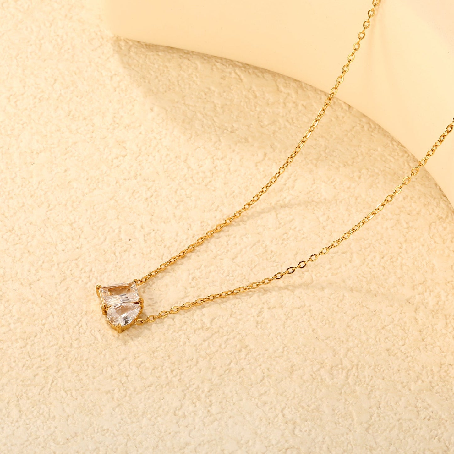 Square Teardrop White Zirconia 0.35 Cross Chain 40+5cm+6mm Round Tail Tag Necklace Gold asonjewelry