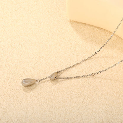 Sweater Chain 5.5x14mm Pendant 7.5x17mm Pendant Fringe Double Teardrop 0.4 Cross Chain 65cm Necklace Steel/Gold asonjewelry