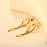 13*25.5mm oval hoop earrings with tassels and chain 19.5*39mm stud earrings Steel color/gold color